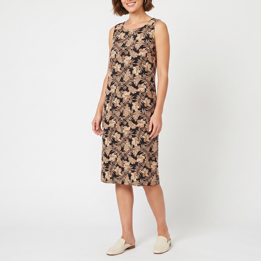Fashion Bug Dress Womens 16W Sheath Brown Tropical Floral Sleeveless New